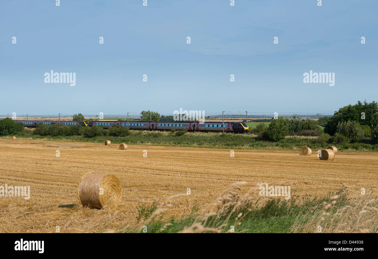 Crosscountry Voyager passenger train travelling through the beautiful English countryside. Stock Photo