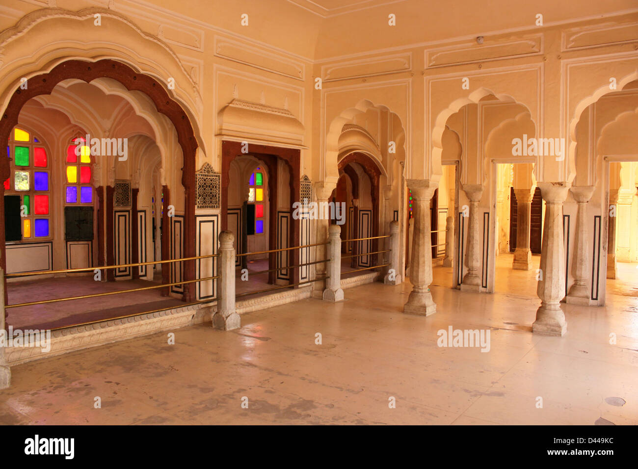 Pillars ans arched structure inside Hawa mahal, Palace of winds Jaipur Rajasthan India Stock Photo