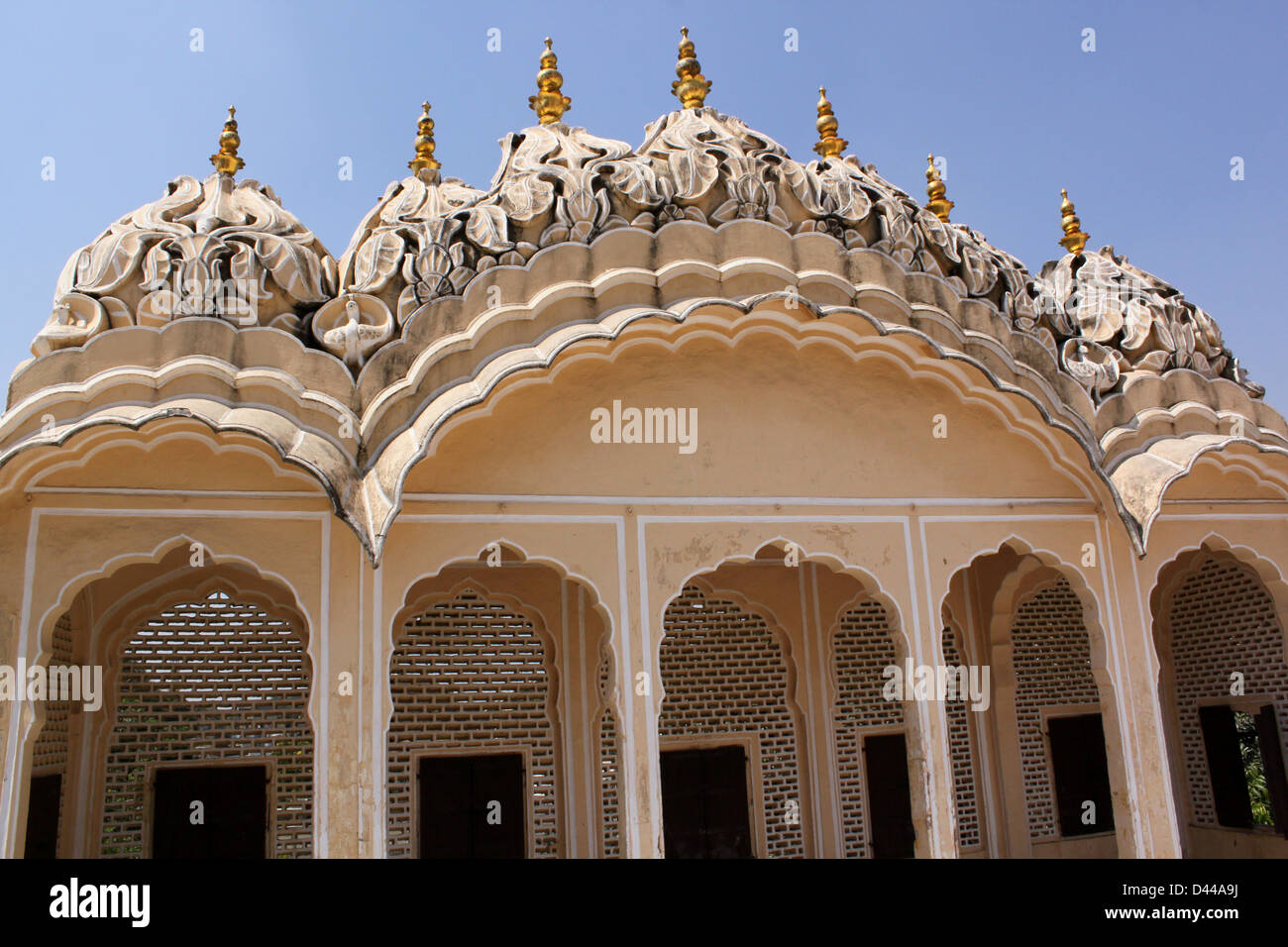 Domed canopies, fluted pillars, lotus and floral patterns of Hawa mahal or  palace of winds Jaipur Rajasthan India Stock Photo - Alamy
