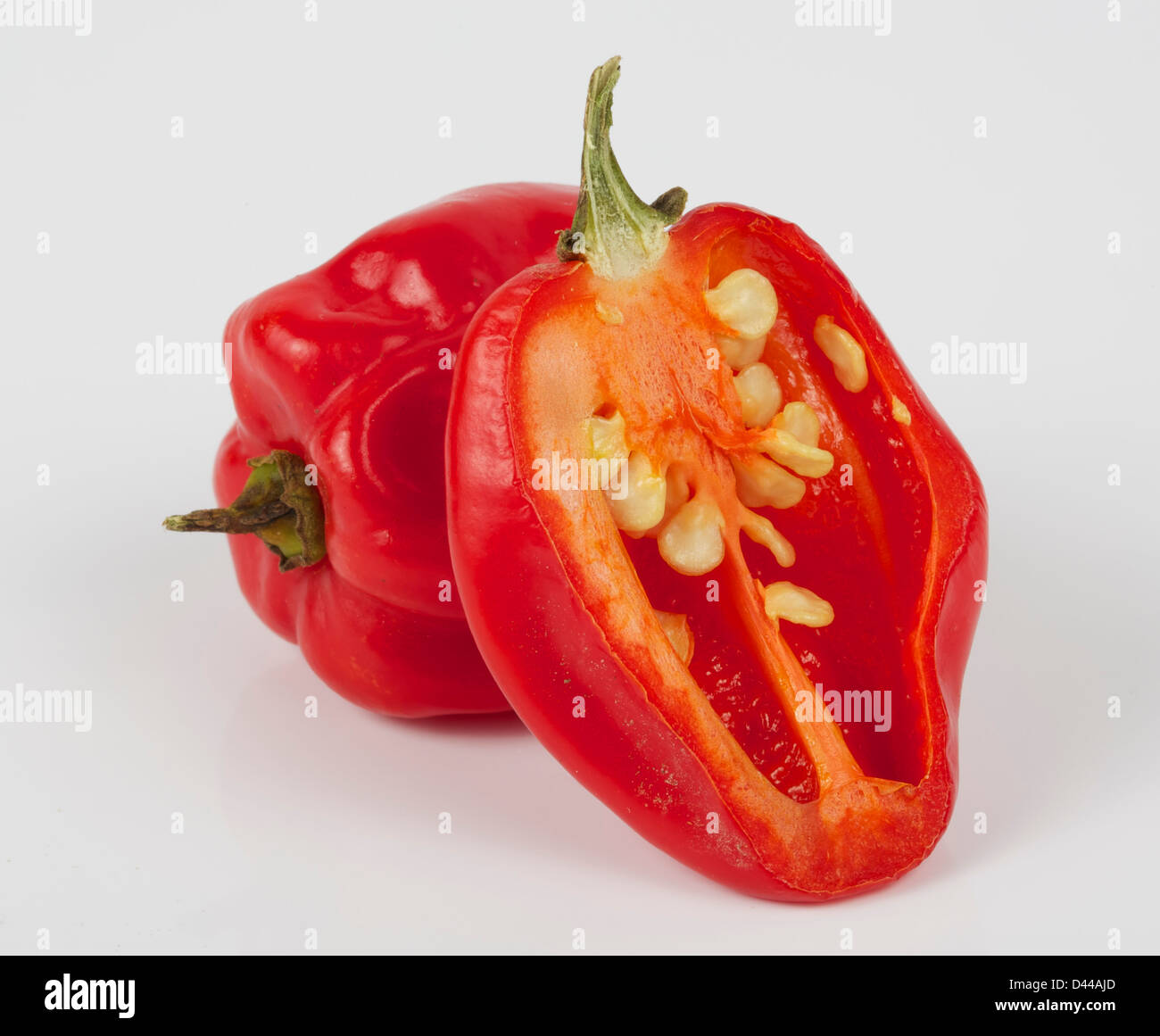 These peppers are used to flavour many different dishes and cuisines.The Scotch bonnet has a sweeter flavour and stouter shape. Stock Photo