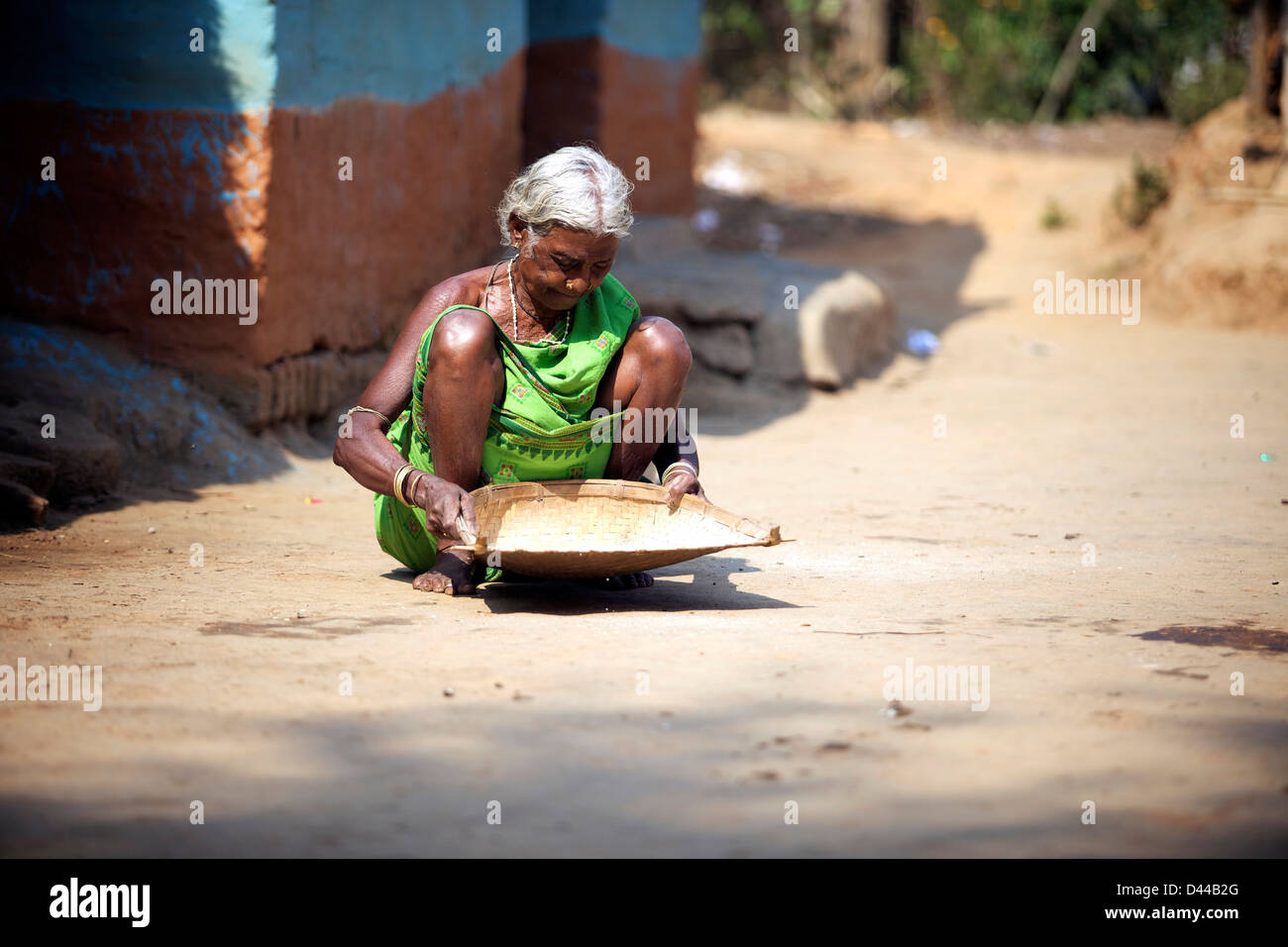 Woman cleaning rice Stock Photo - Alamy