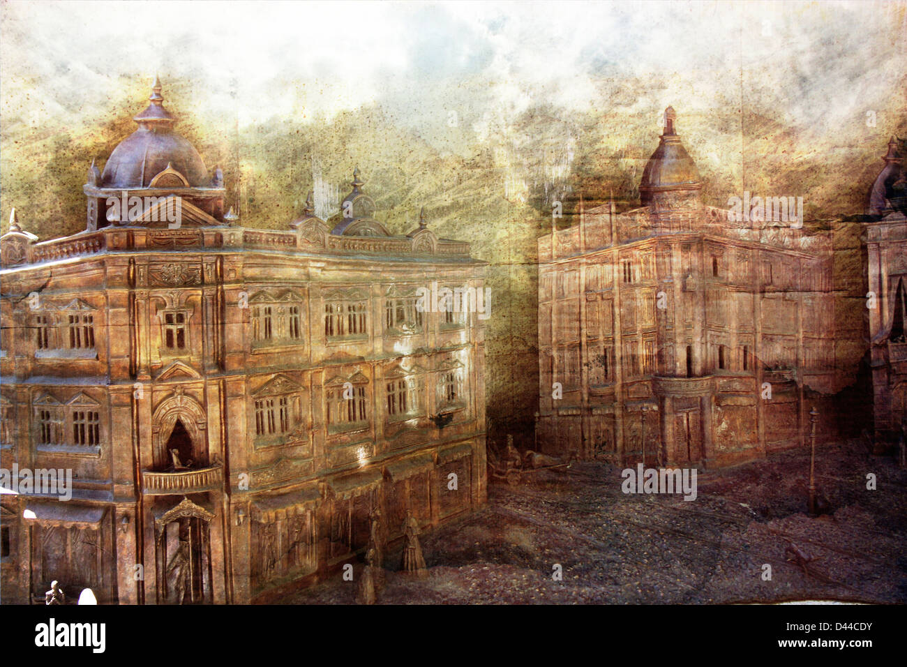 Various aged buildings as an old paper background Stock Photo Alamy