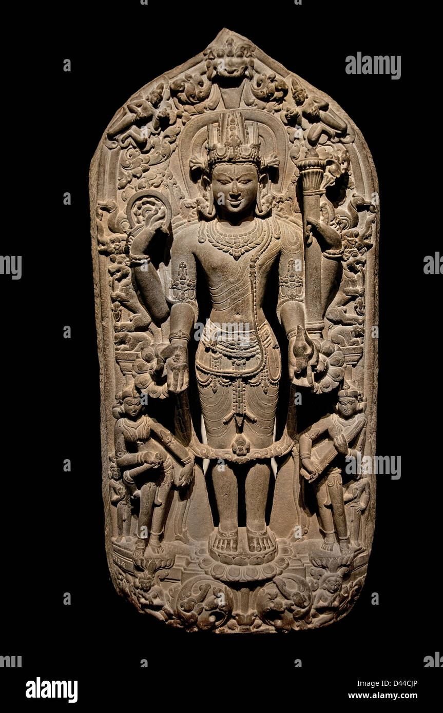 Vishnu is a male Hindu God. He is also known as Narayana or Hari  Schist 11th cent Bengal Pala Period Hindu Stock Photo