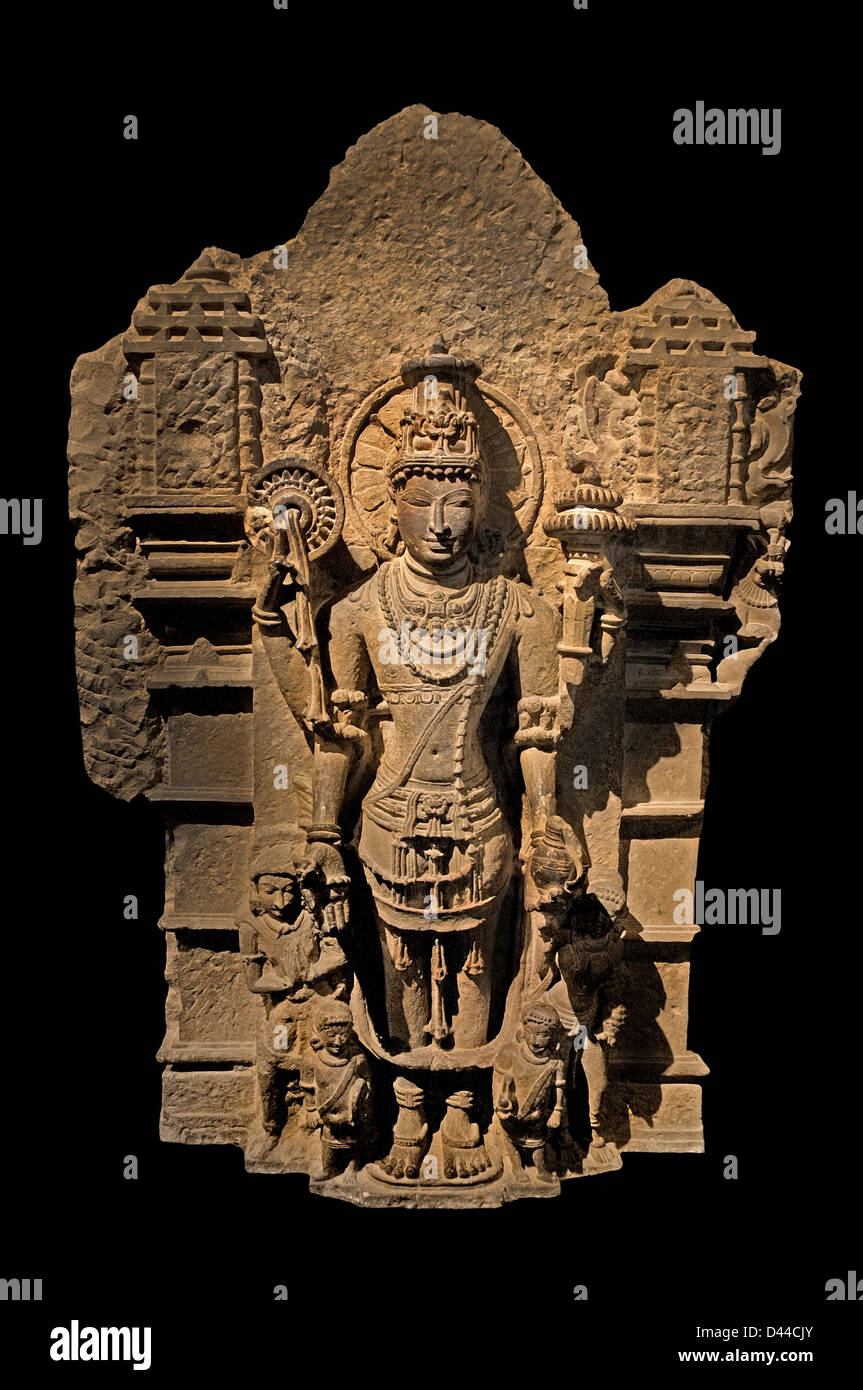Vishnu is a male Hindu God. He is also known as Narayana or Hari 11th cent Jondhali Baug Thane Maharashtra India Hindu Stock Photo