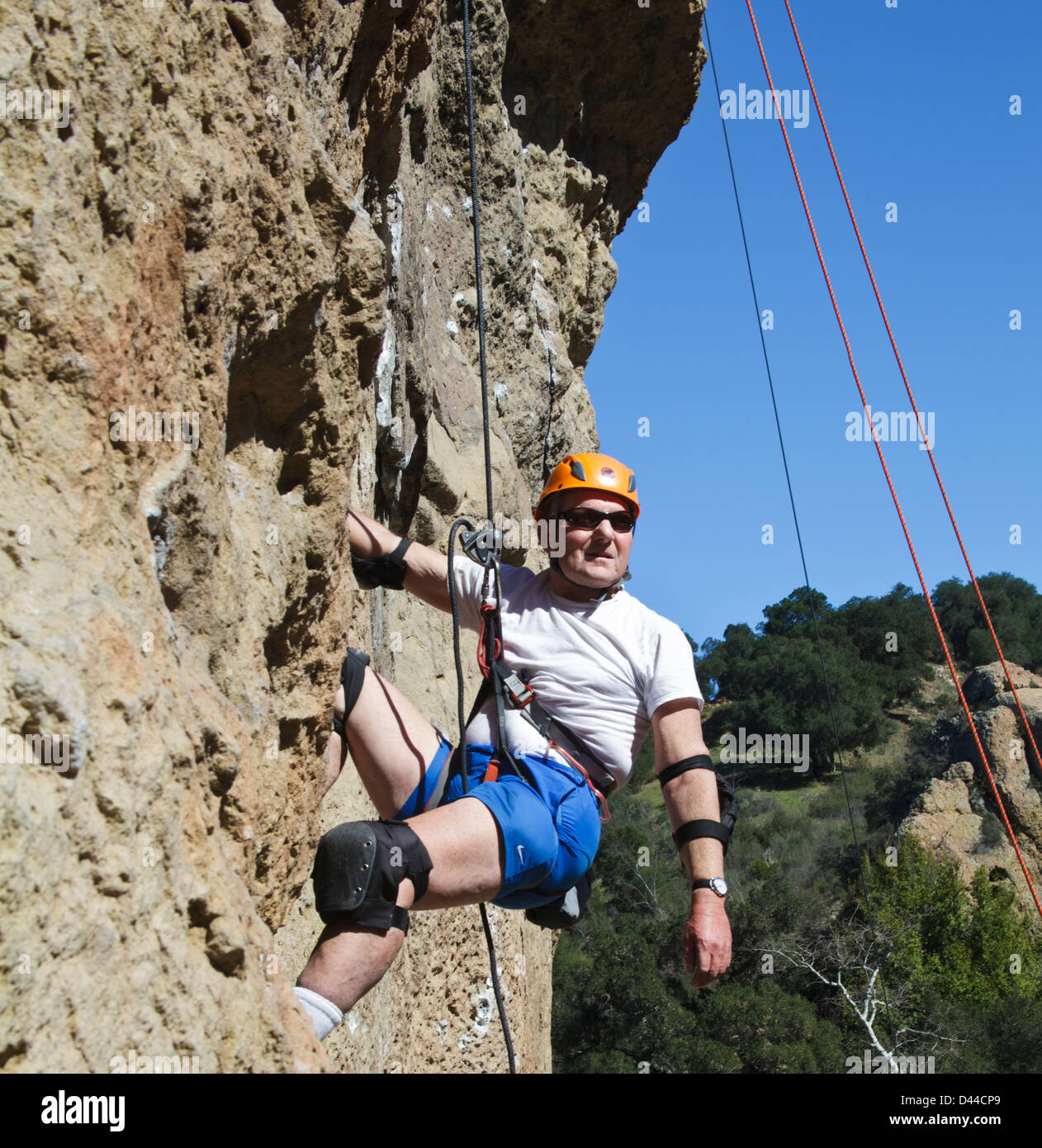 Rock climber at Malibu Creek State Park in Malibu,  California Stock Photo