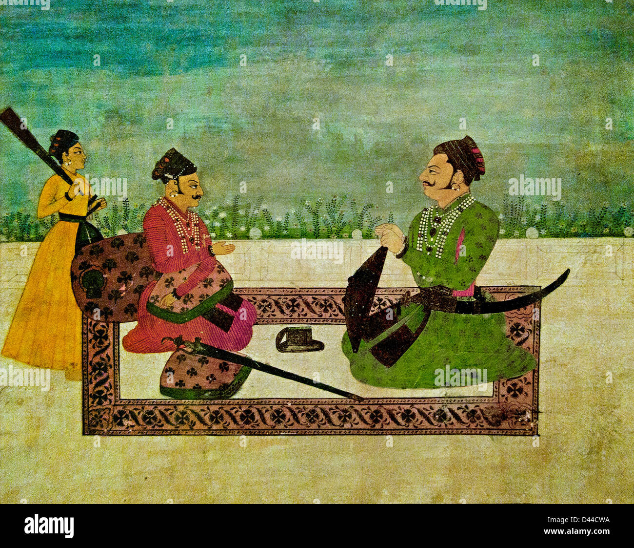 Two man Conversing 18 Century 1760 Bikaner Rajasthan Rajasthani India Stock Photo