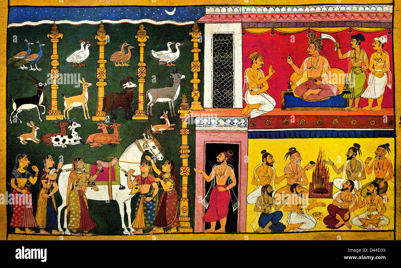 Performance of Ashwamedha sacrife 1706-1649 Rajasthani Mewar Rajasthan India Stock Photo