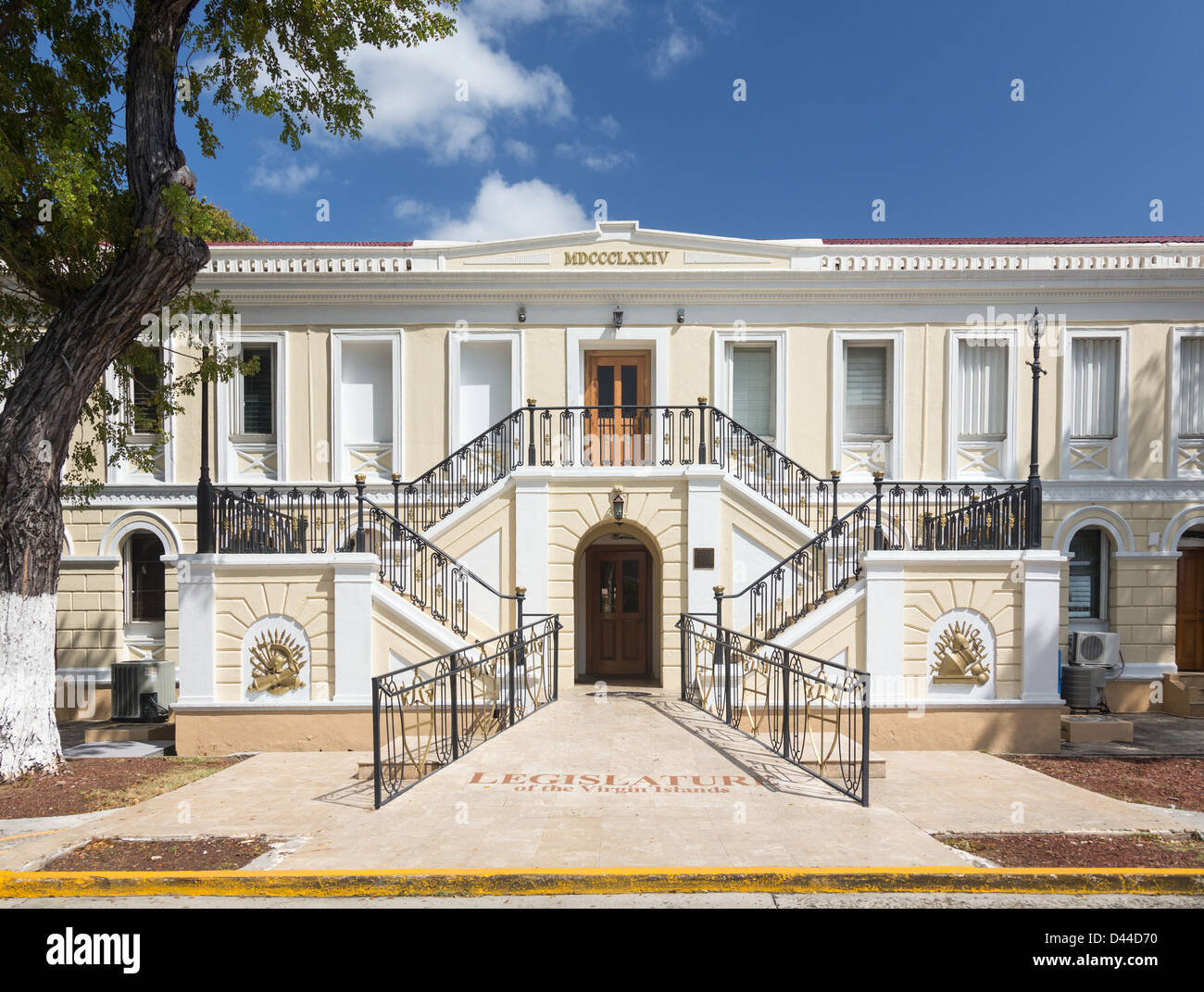 Ornate entrance to Legislature of US Virgin Islands in Charlotte Amalie, which governs the US Virgin Islands Stock Photo