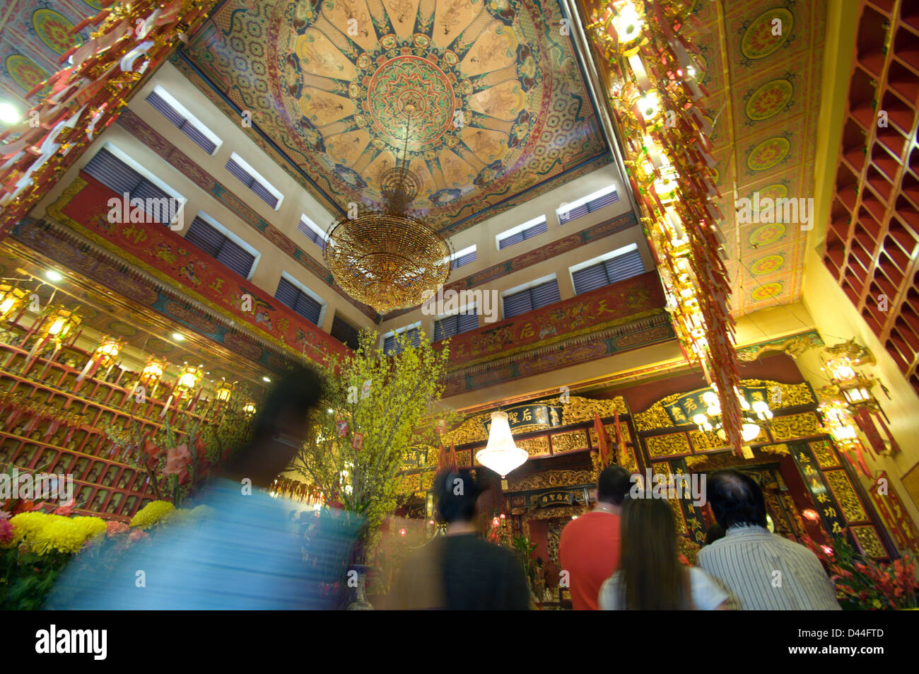 Family tours Thien Hau Temple in Los Angeles California during Year of the Snake celebrations Stock Photo