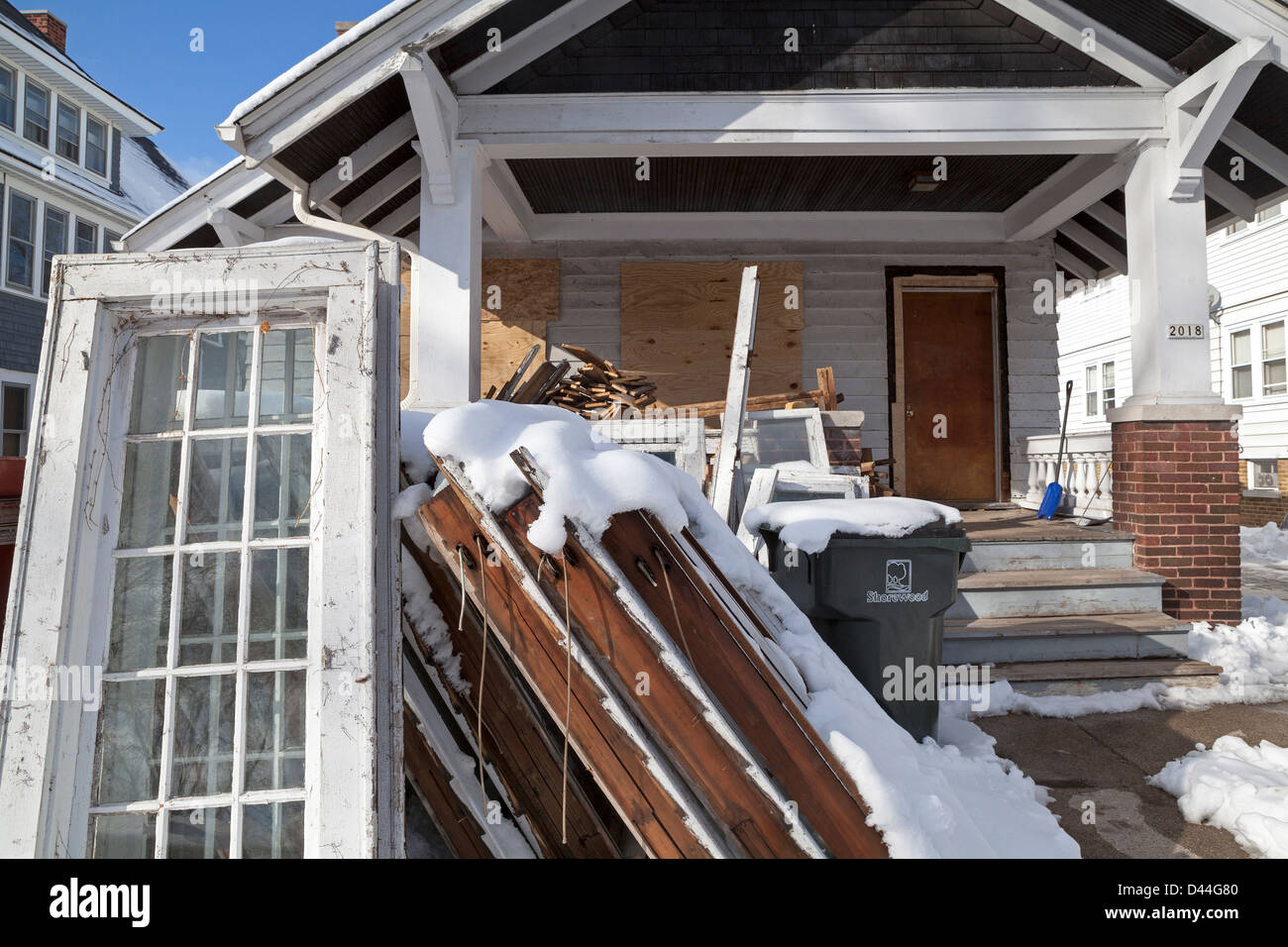 A house which has sat empty for years is being rehabbed for a new owner. Stock Photo