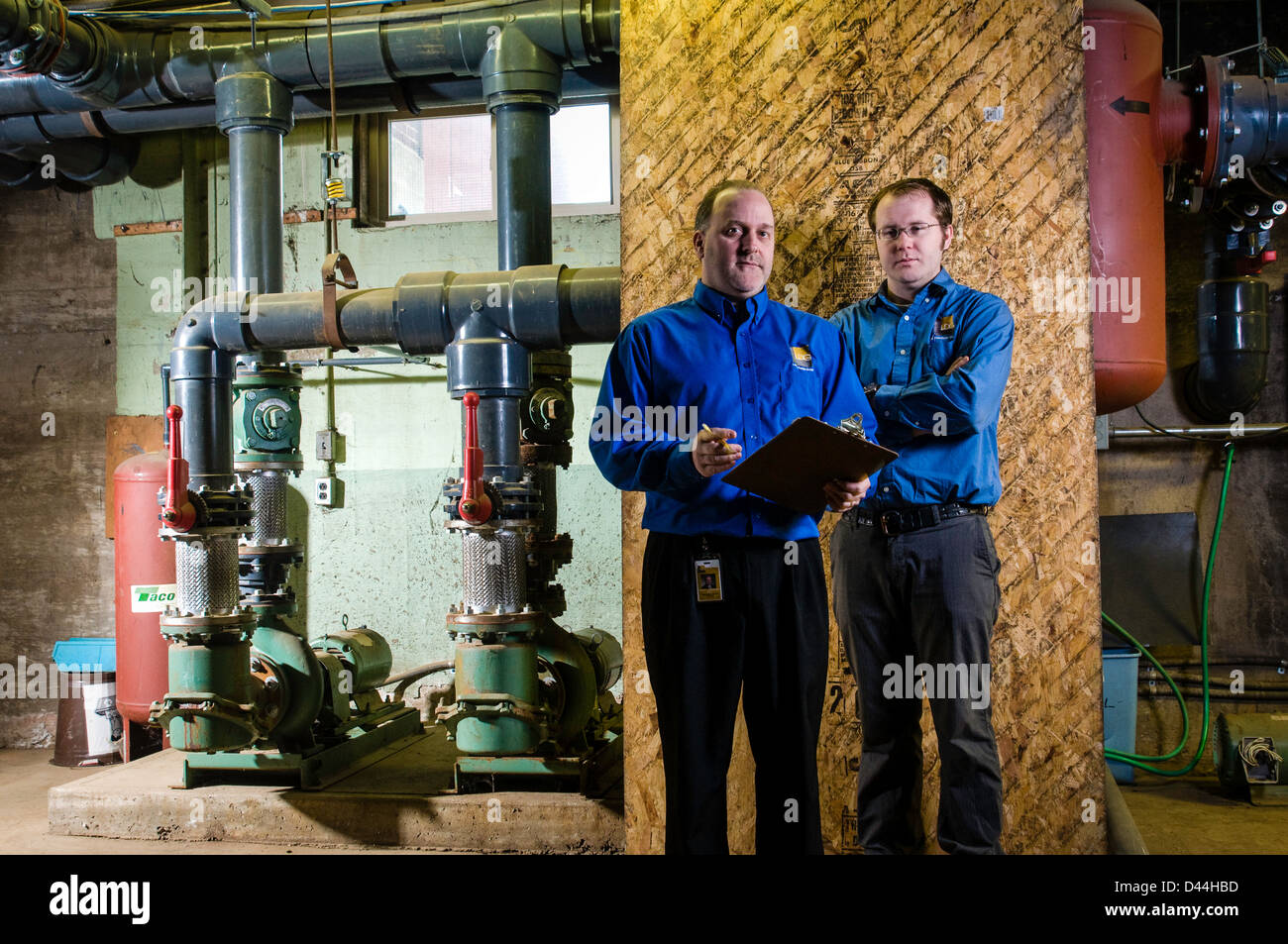 Maintenance engineers check out boiler operations Stock Photo Alamy