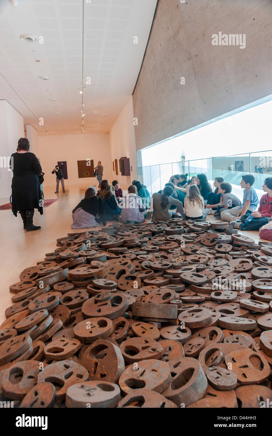 Israel. A group of school pupils near an artwork at the Tel-Aviv museum of art. Stock Photo