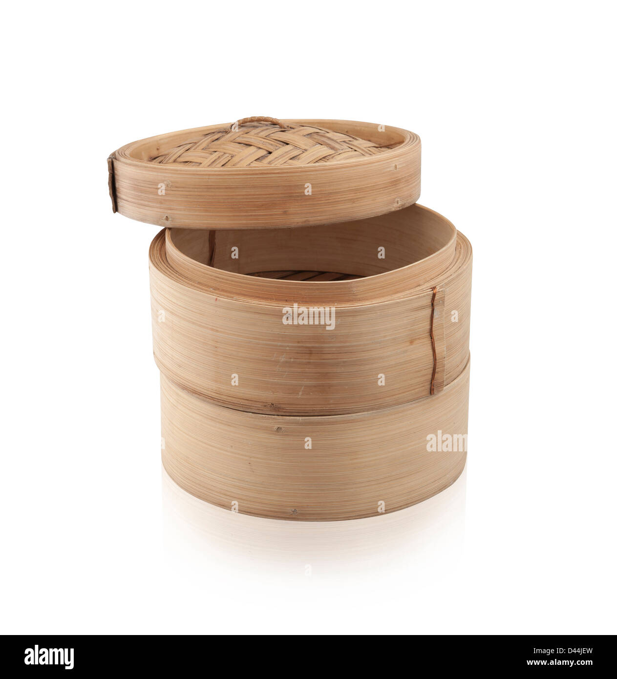 Bamboo dim sum steaming container isolates on white Stock Photo
