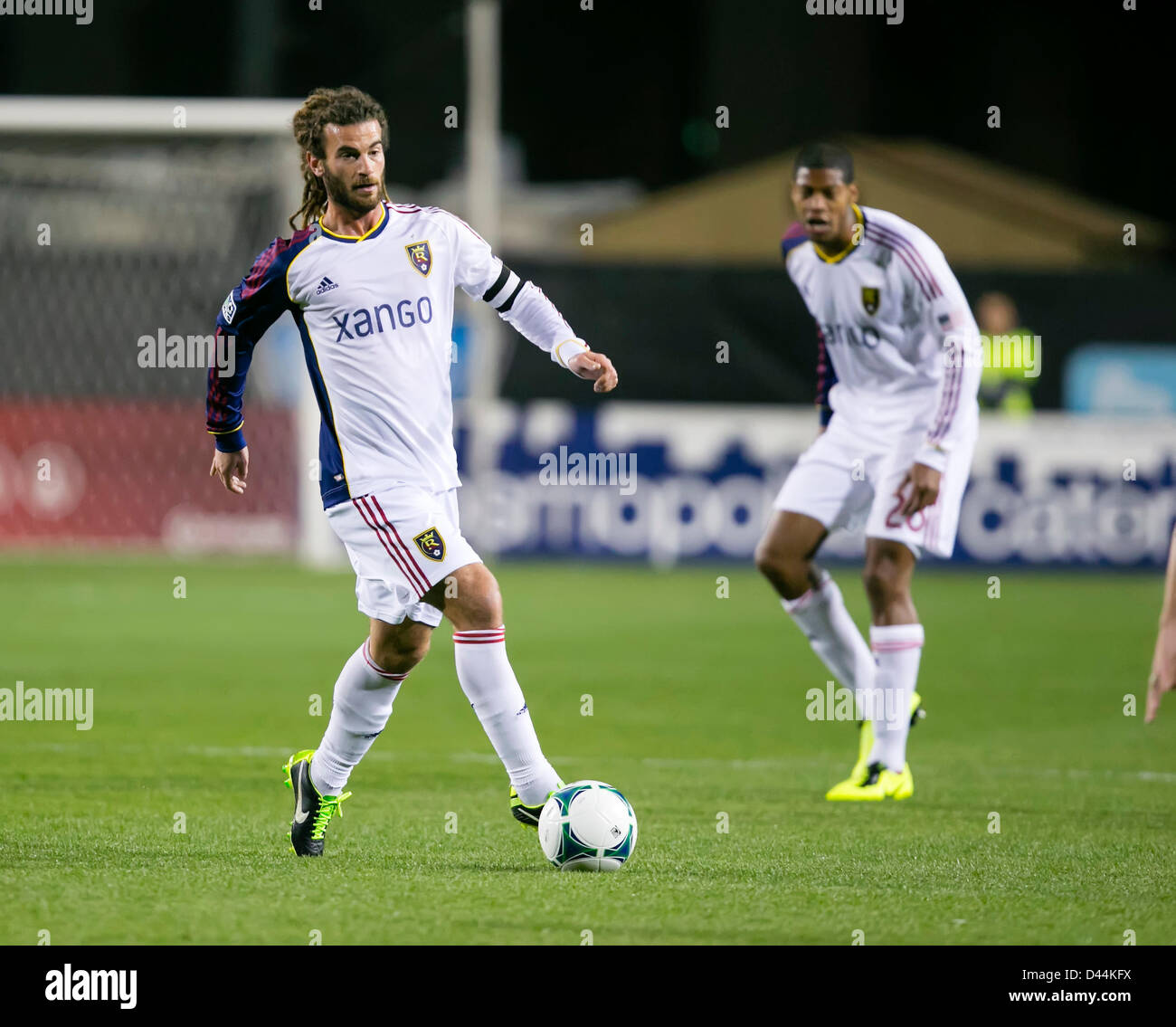 March 3, 2013: Real Salt Lake midfielder Kyle Beckerman (5) in action during the MLS game between the Real Salt Lake and the San Jose Earthquakes at Buck Shaw Stadium in Santa Clara CA. Real Salt Lake defeated San Jose 2-0. Stock Photo