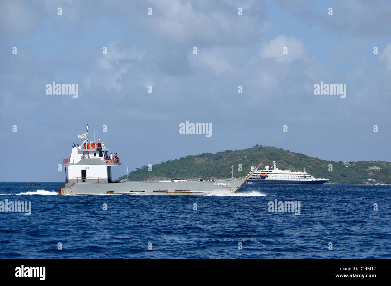 Car ferry and cruise ship, Virgin Islands. Stock Photo