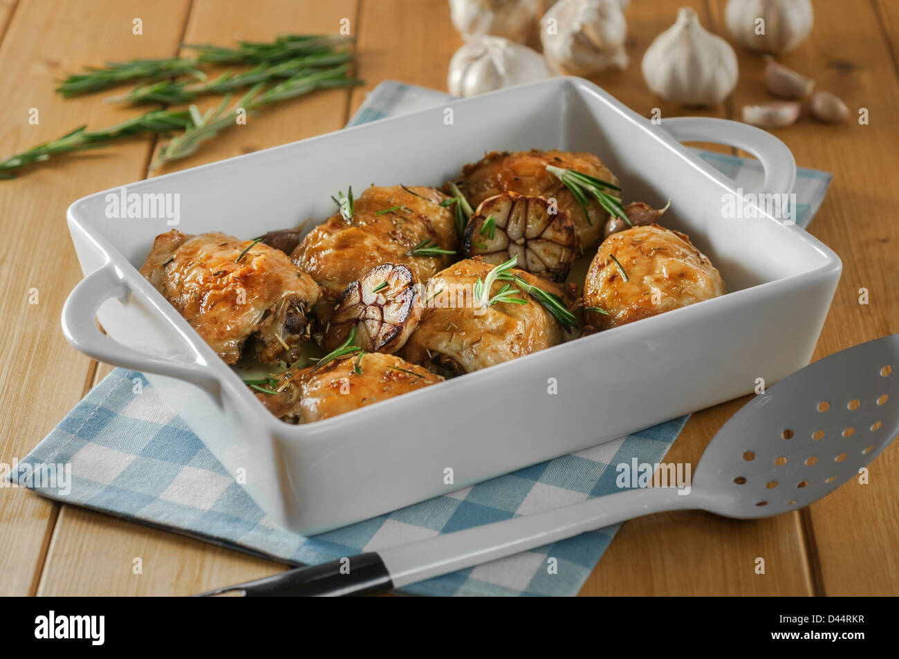 Roast chicken with rosemary and garlic Stock Photo Alamy