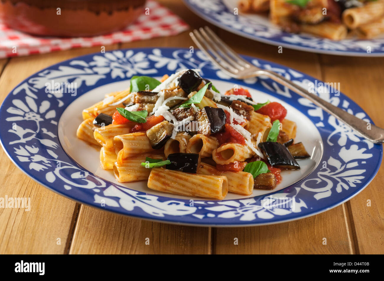 Tortiglioni alla Norma Aubergine and pasta dish Sicily Stock Photo