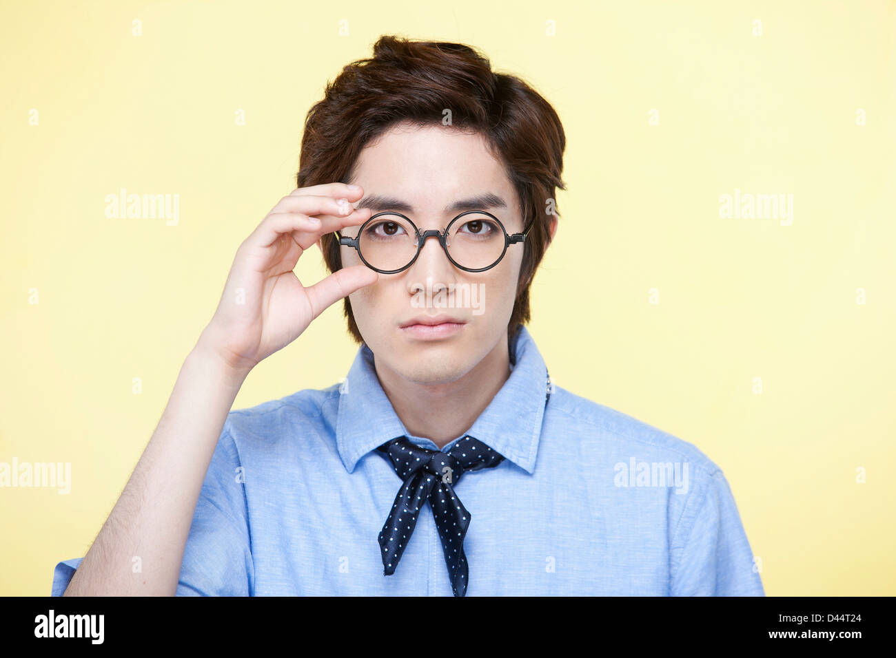 Man in glasses blue shirt hi-res stock photography and images - Alamy