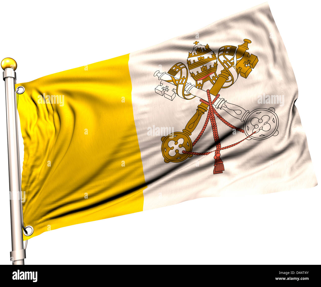 Vatican City flag on a flag pole. Clipping path included. Silk texture ...