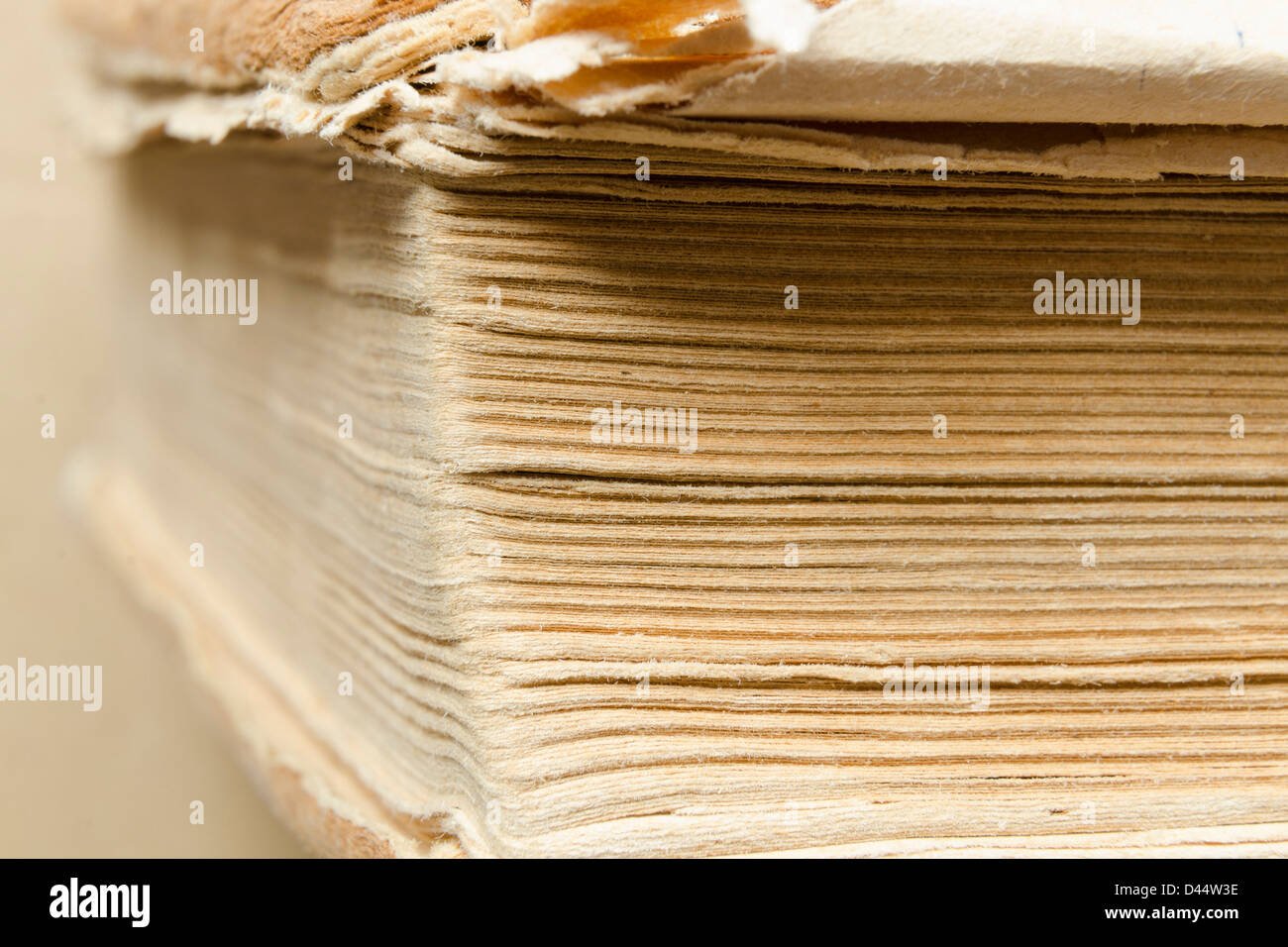 abstract macro of ragged vintage book with focus on pages corner Stock Photo