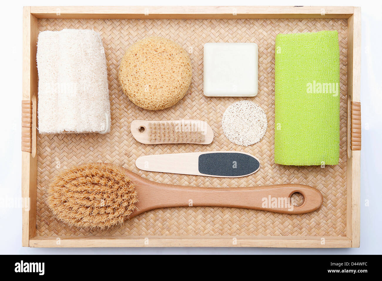 bathing items on a tray Stock Photo Alamy