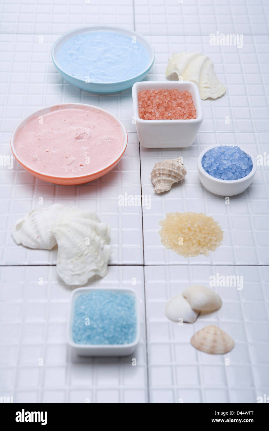 bathing items on a toilet floor Stock Photo Alamy