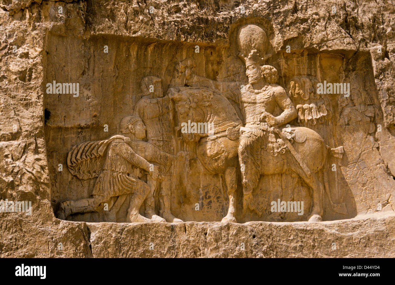 Relief in historic tomb of King Darius, Dareios II., Achaehenid burial ...