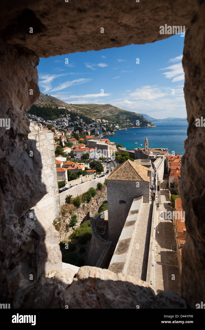 Wall view from the tower loophole of Dubrovnik Castle, Croatia, Europe Stock Photo