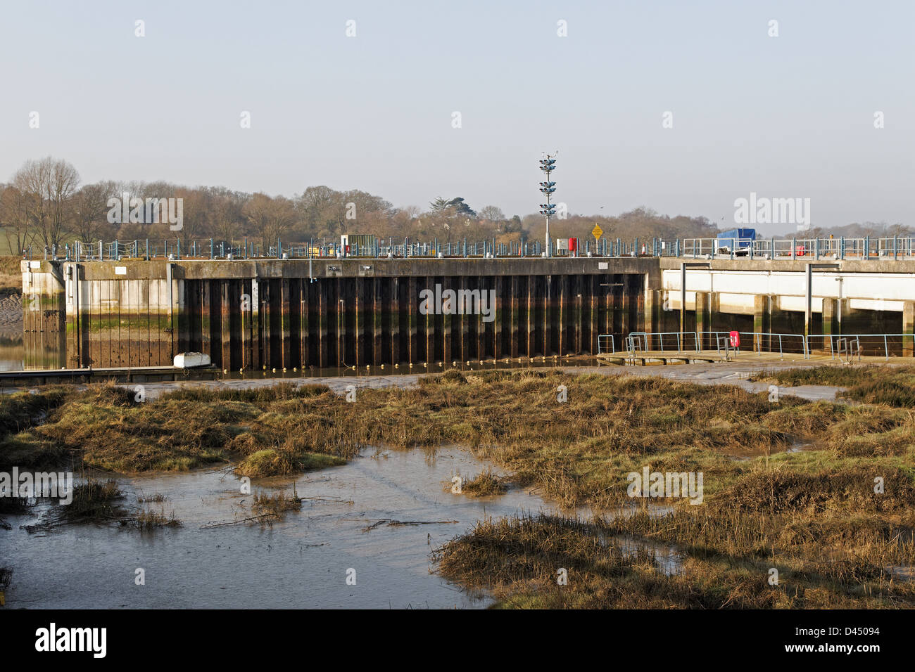 The flood barrier on the River Colne at Wivenhoe near Colchester,UK Stock Photo