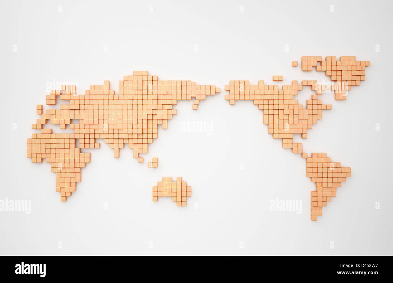 wooden blocks forming a world map Stock Photo