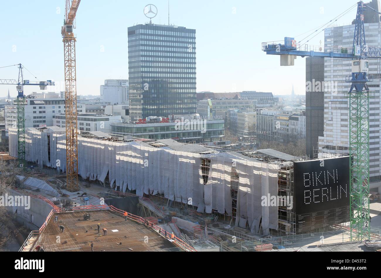 The construction site of the Bikini Haus is pictured on Breitscheidplatz in Berlin, Germany, 05 March 2013. Bayerische Hausbau is building the Bikini Haus as a new attraction in the inner city of Berlin, City West, at a cost of more that 100 million euros and is modernizing the protected ensemble of buildings from the 1950's. Photo: STEPHANIE PILICK Stock Photo