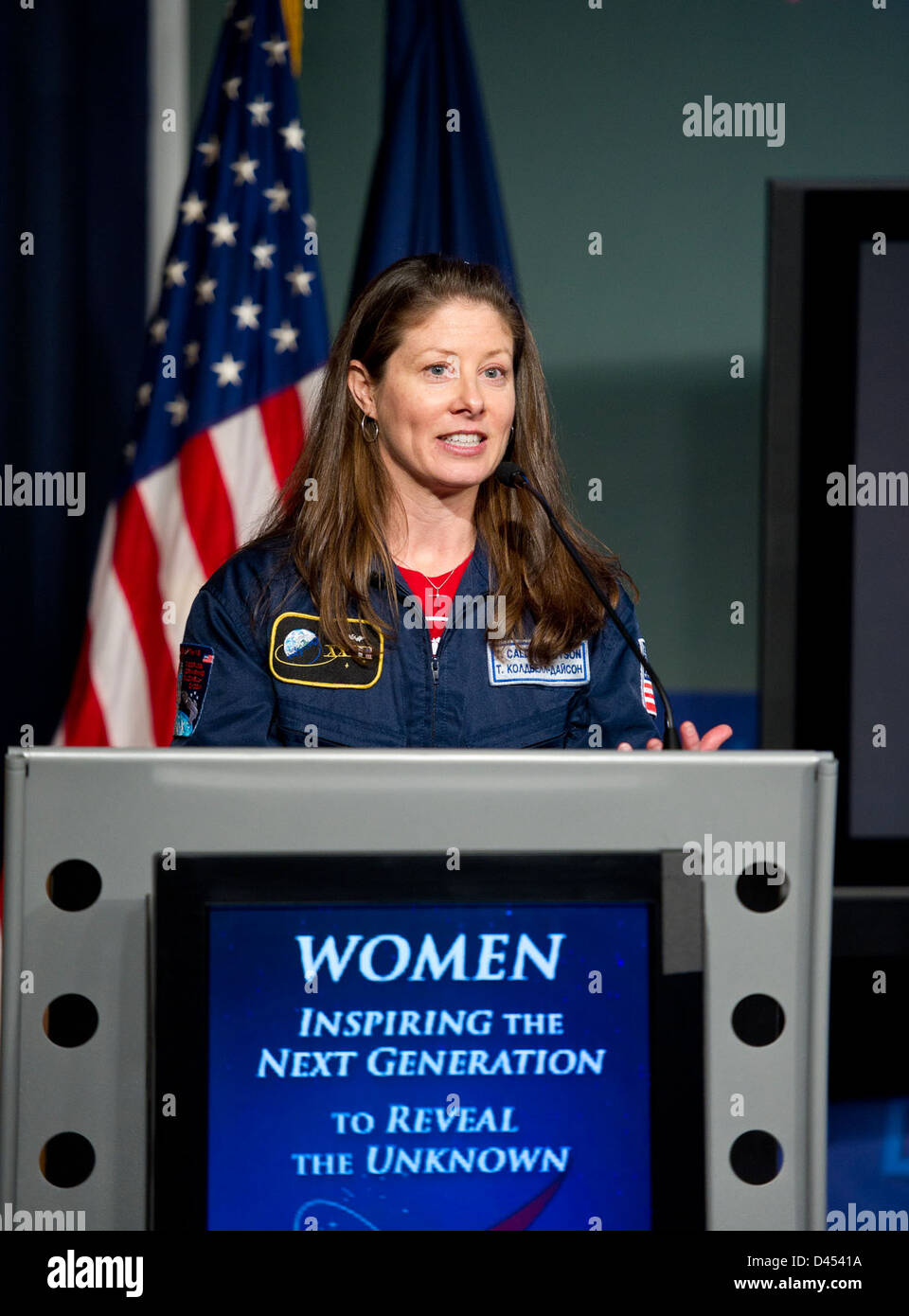 NASA celebrated Women's History Month with an event at NASA Headquarters in Washington, D.C., recognizing the contributions of women in space exploration and science. Tracy Caldwell Dyson and others participated in the ceremony honoring their roles in space missions. Stock Photo