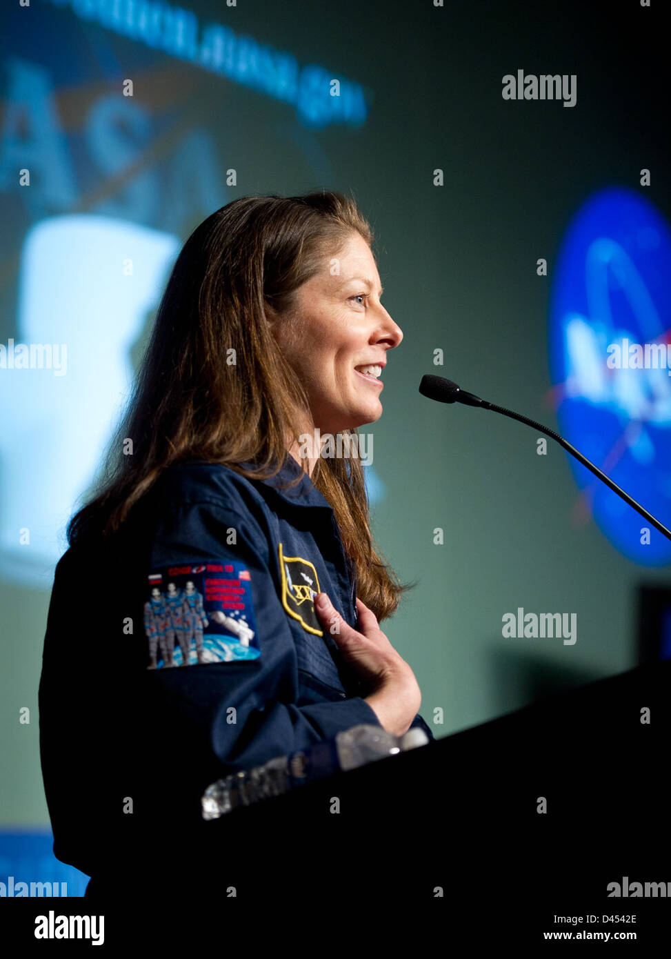 NASA celebrates Women's History Month by highlighting the contributions of women in space exploration. The program at NASA Headquarters in Washington, D.C. honors female pioneers such as Tracy Caldwell Dyson. Stock Photo