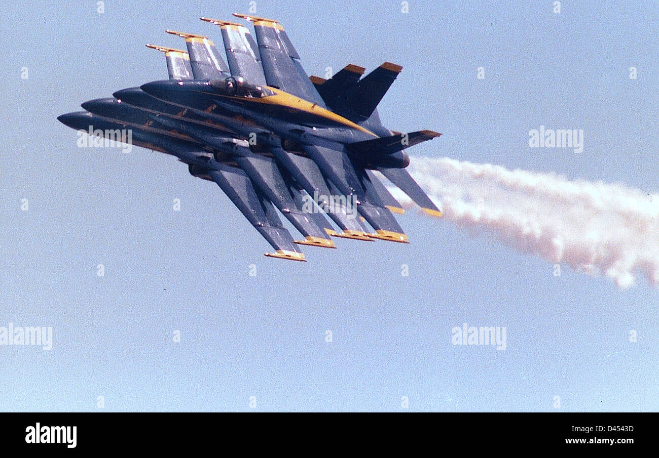 Blue Angels United States Navy's flight demonstration squadron, 'Blue Angles,'blue, 'Insignia' yellow Stock Photo