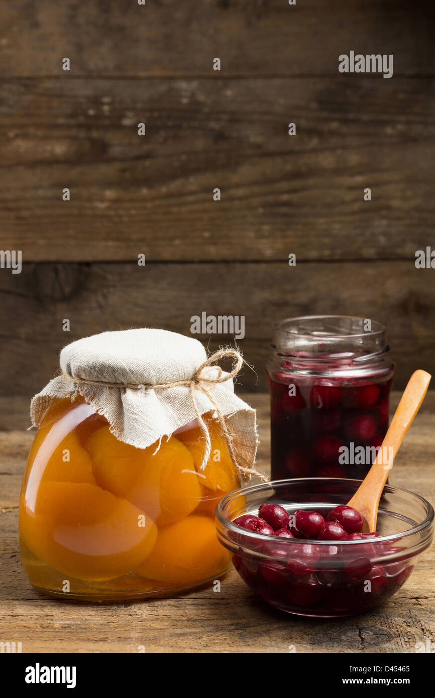 Preserved fruit, peach and sour cherry compote Stock Photo Alamy