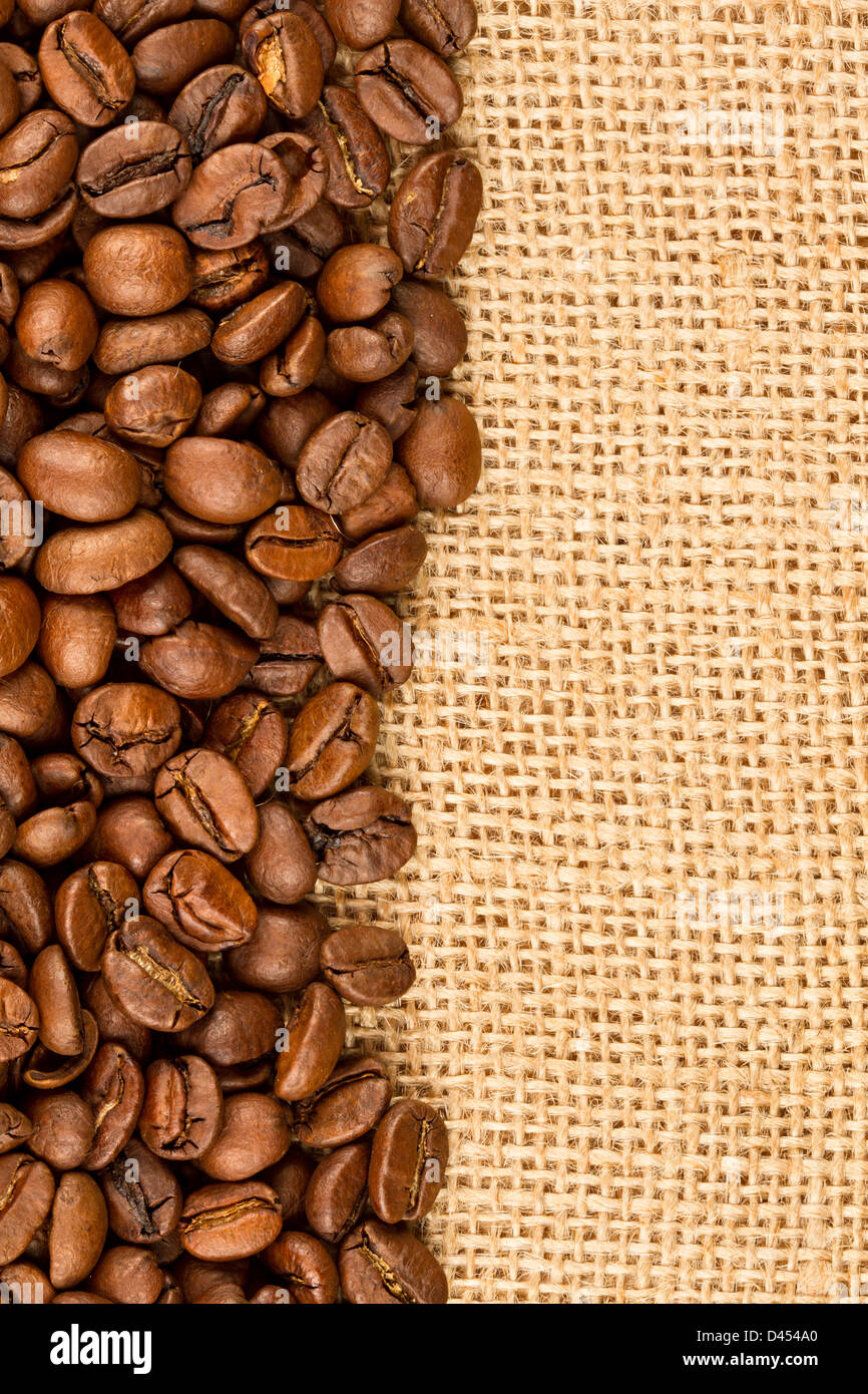 coffee beans on burlap Stock Photo
