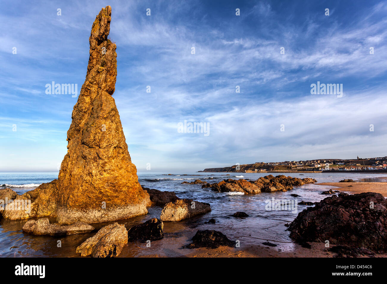 Spectacular rock on the beautiful beach at Cullen, Moray, Scotland.UK. Europe. Stock Photo
