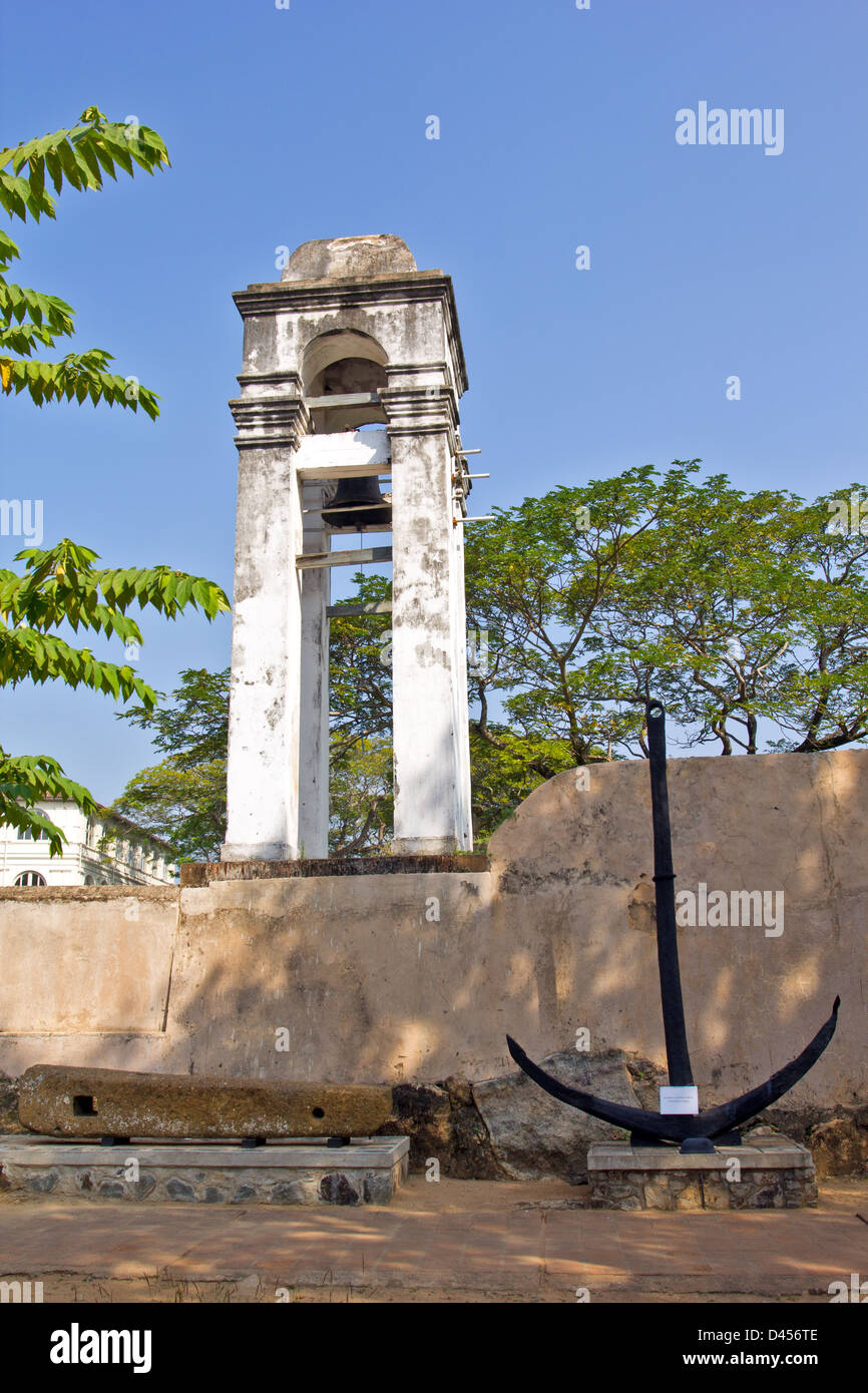 OLD BELL TOWER AND ANCHOR NEAR THE MARITIME MUSEUM IN FORT GALLE SRI LANKA Stock Photo