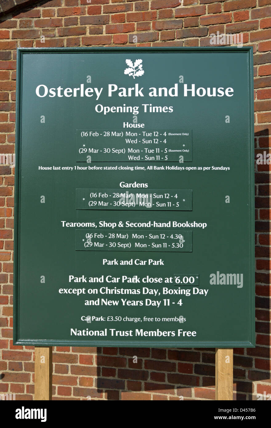 sign with opening times outside the entrance to osterley park and house,  osterley, middlesex, england Stock Photo - Alamy