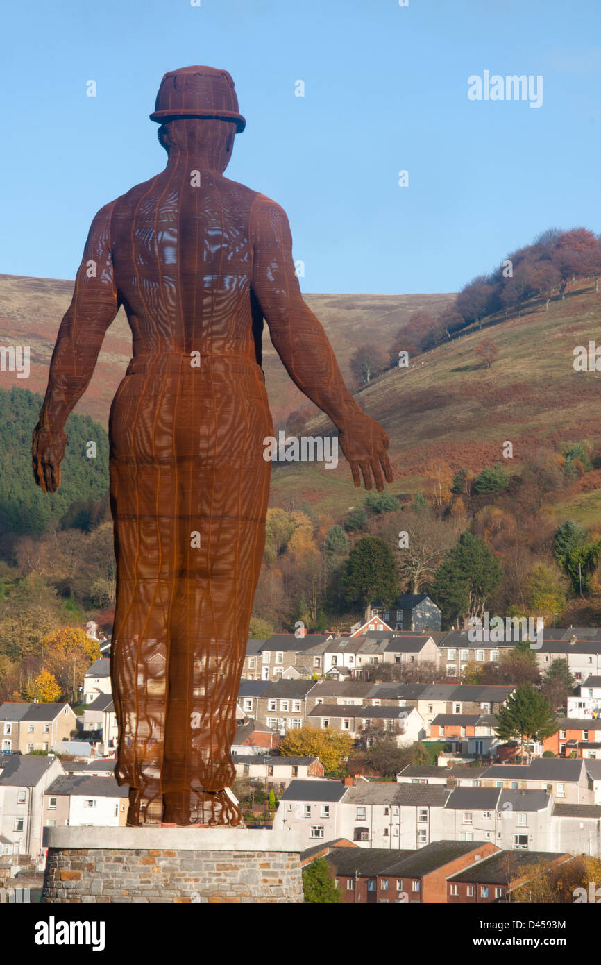 Sebastian Boyesen's Guardian sculpture commemorating the Six Bells 1960 mine disaster Abertillery Blaenau Gwent Wales UK Stock Photo