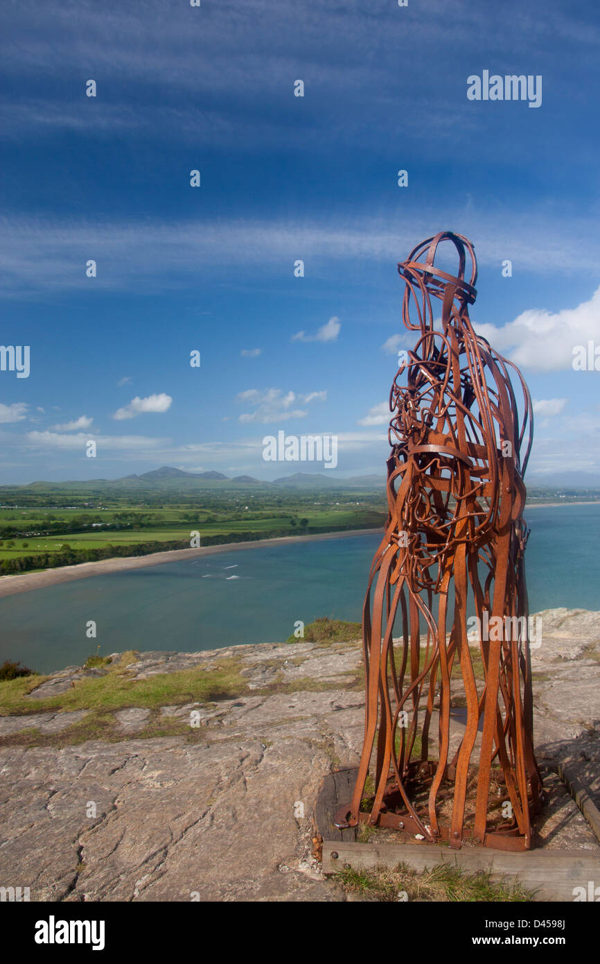 Tin Man sculpture on Mynydd Tir-y-Cwmwd overlooking Llanbedrog beach Llŷn Peninsula Gwynedd North Wales UK Stock Photo