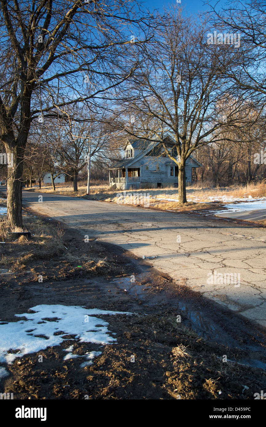 Detroit, Michigan An abandoned home is surrounded by vacant lots on