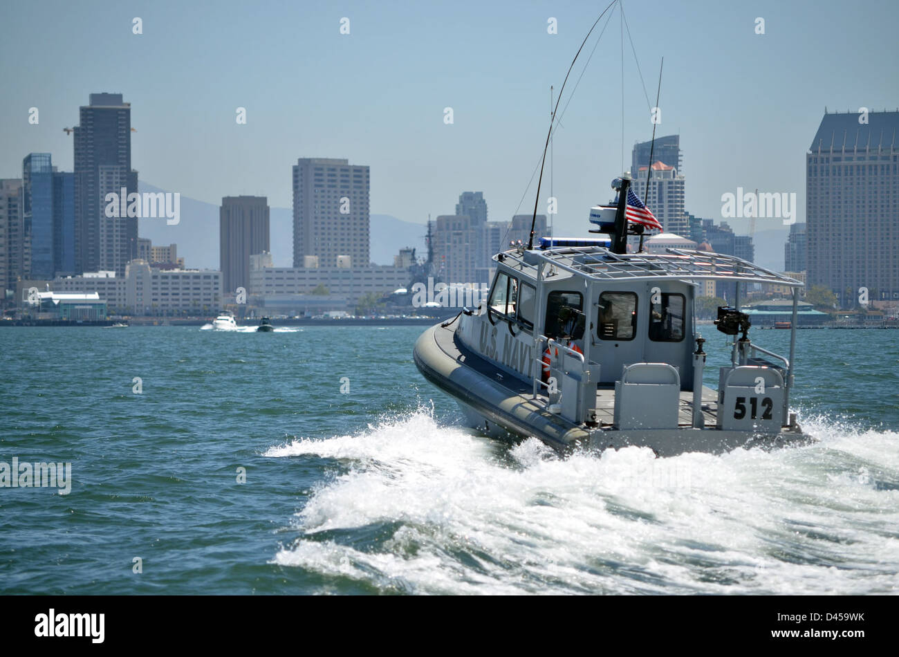 Sailors patrol San Diego Bay. Stock Photo