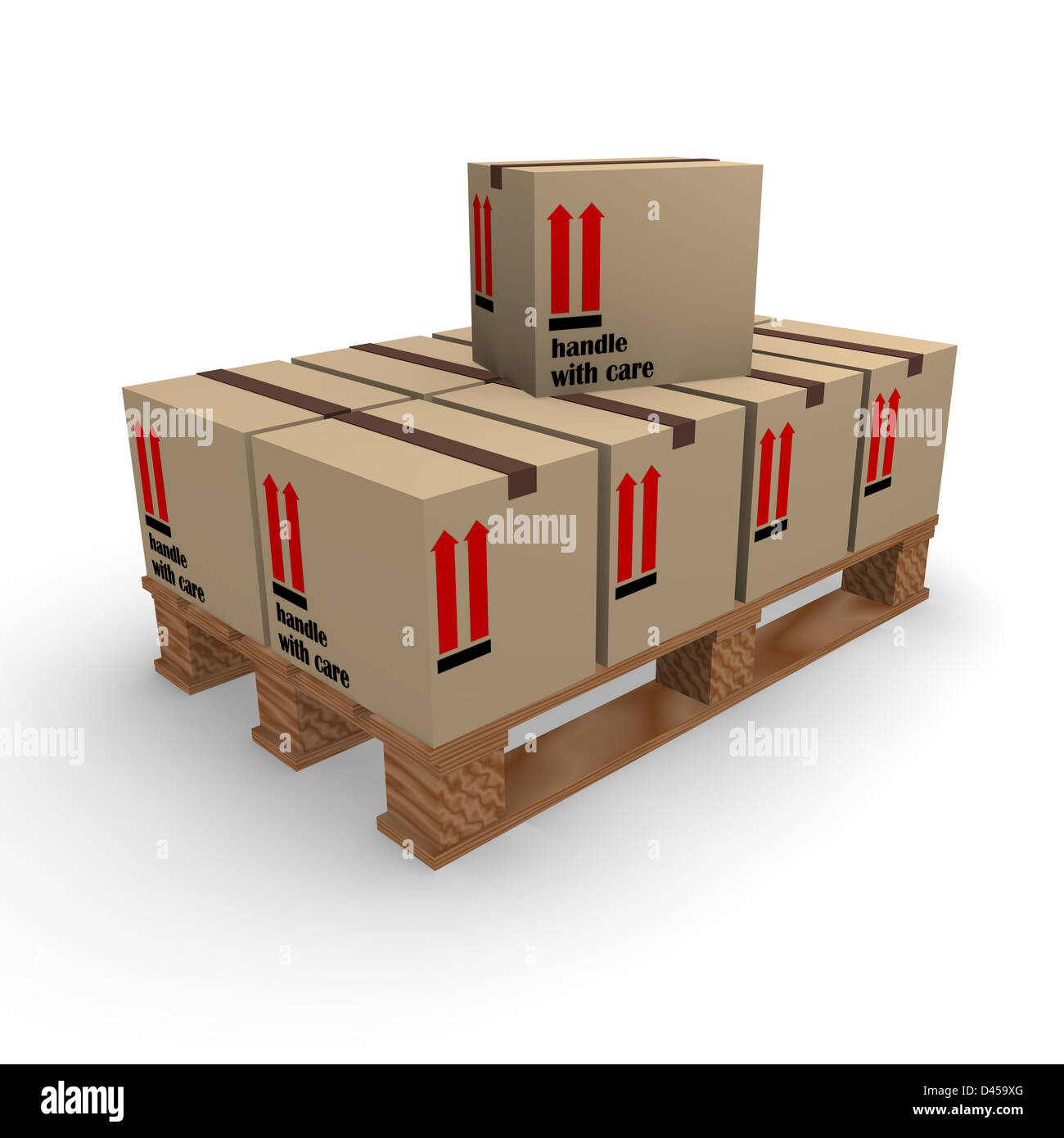 Wooden pallet with cardboard boxes on a white background Stock Photo