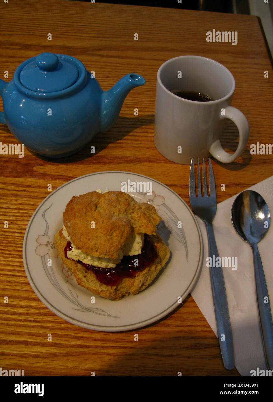 Ullapool, Scotland, tea and scones served at a small local tea house. Stock Photo