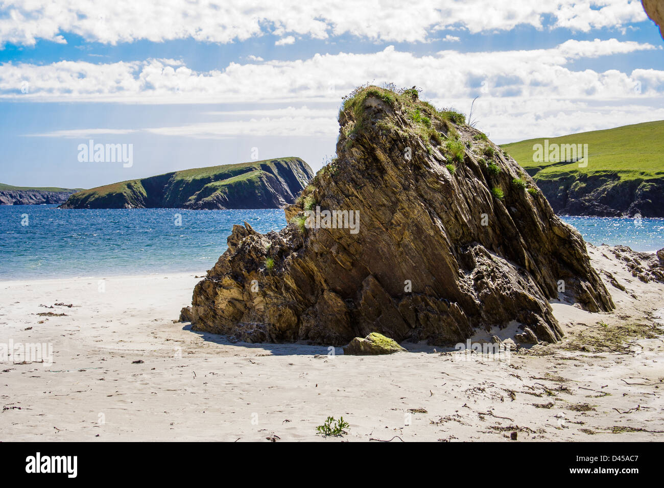 Rock formation on the sandy beach of St Ninian's Isle, Shetland Islands