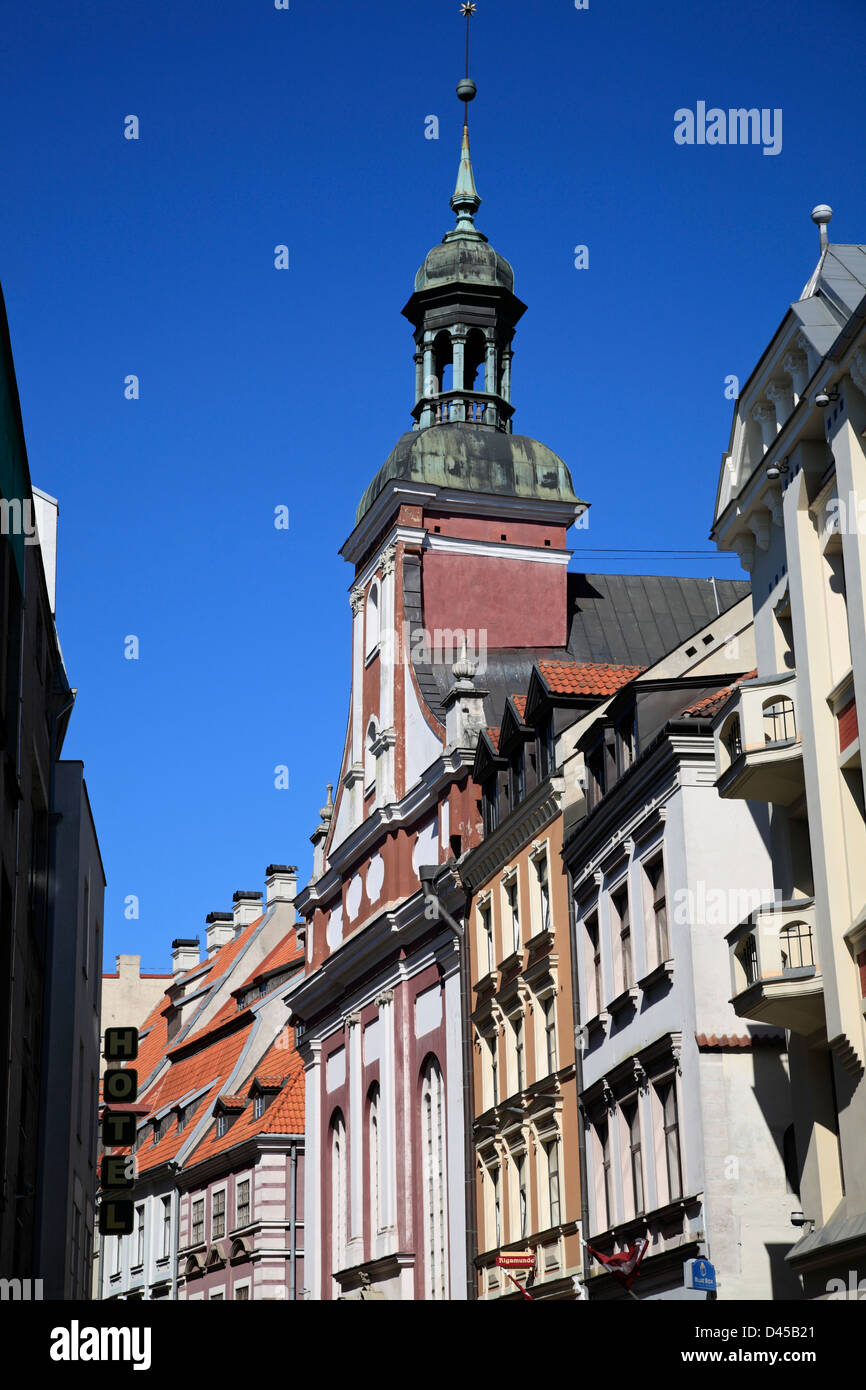 Tower of the Reformations Church in  Marstalu iela, Riga Latvia Stock Photo