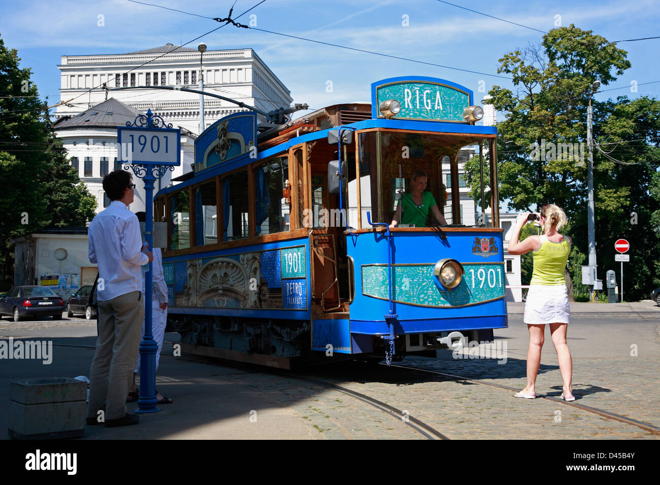 Historic Tram on line 11, Riga, Latvia Stock Photo