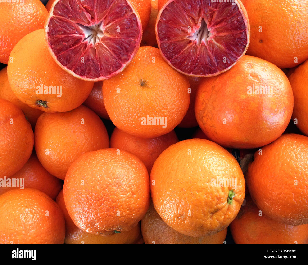 full frame background with lots of blood oranges Stock Photo