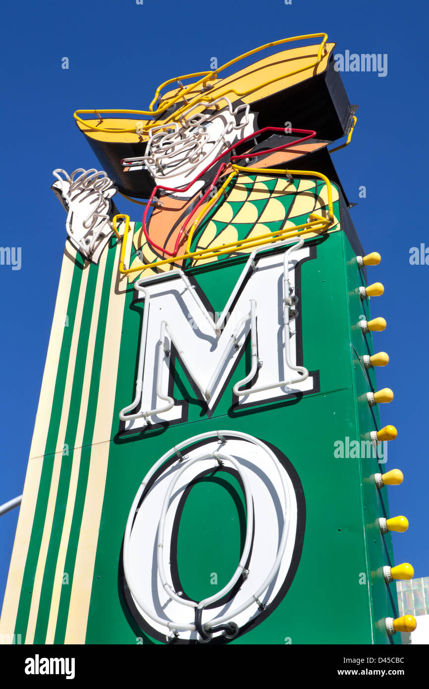 Neon sign of a cowboy, Fremont Street, Las Vegas, Nevada, USA Stock Photo